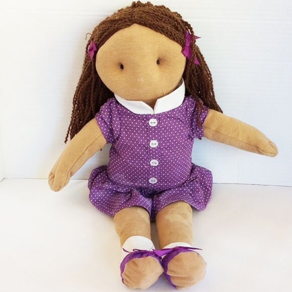 Pottery Barn 2012 Georgia Soft Fabric Body Rag Doll Tan Skin Brown Hair - Picture 1 of 16